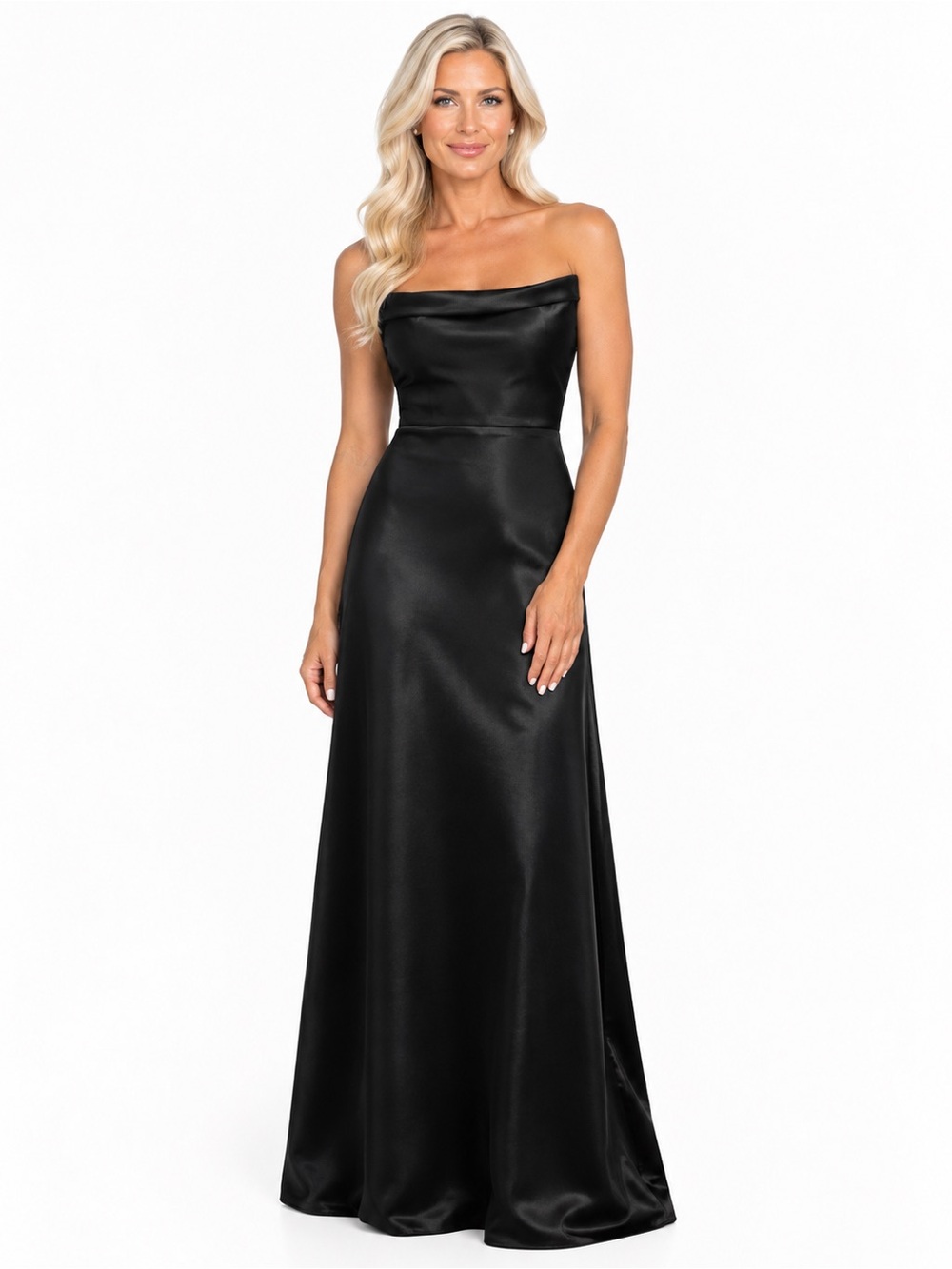 WATTERS & WATTERS Black Cowl Satin Gala Gown 8